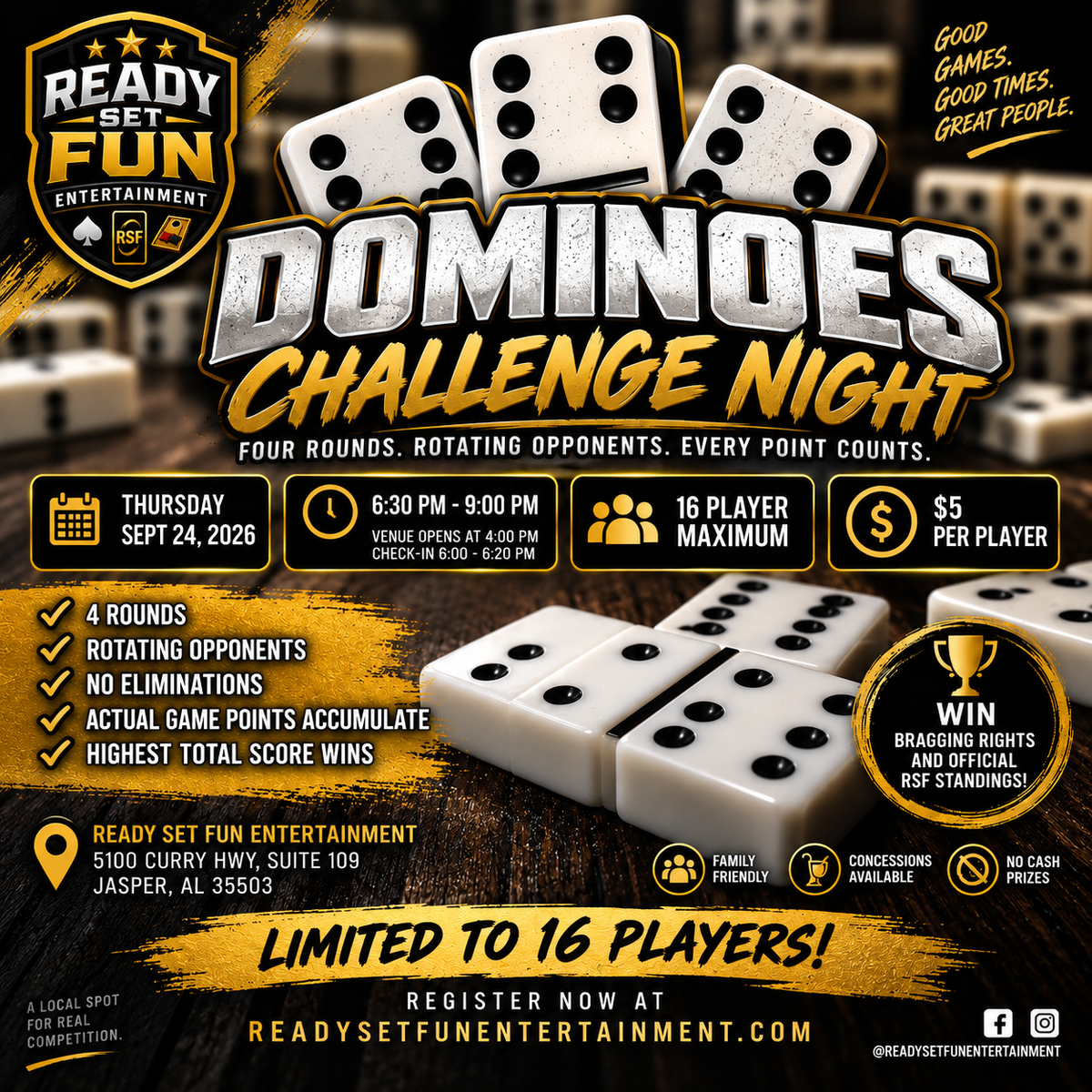 Dominoes Challenge Night β September 24, 2026