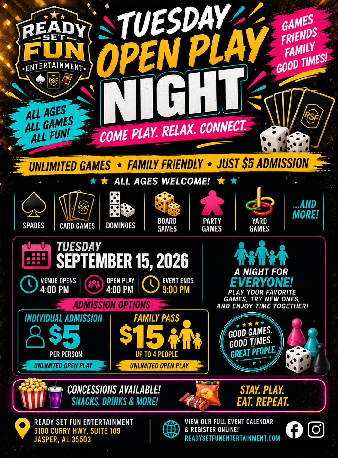 TUESDAY OPEN PLAY NIGHT| September 15