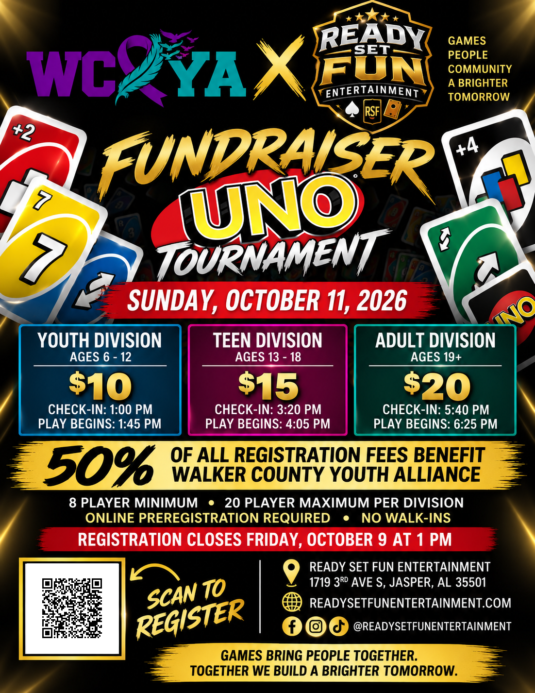 Walker County Youth Alliance Fundraiser UNO Tournament October 11, 2026